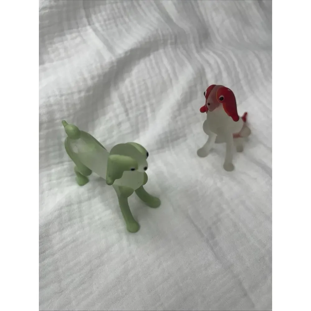 Italy Murano Style Blown Glass Spaniels, Dog Figurines- VINTAGE